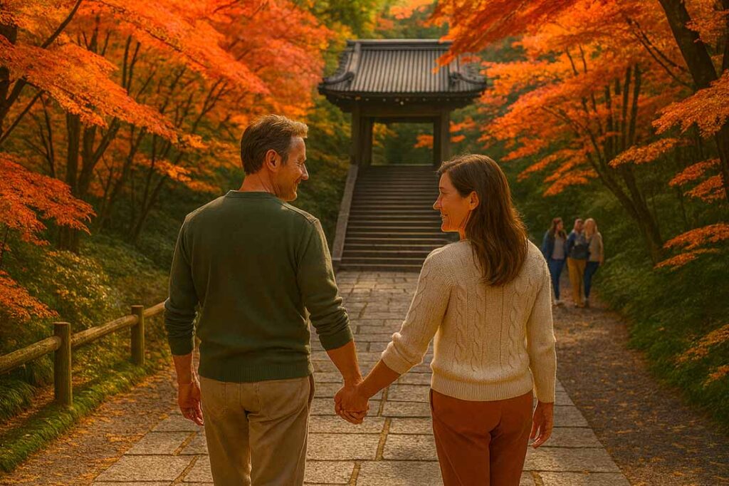 秋の紅葉とグルメを堪能するカップル・夫婦旅