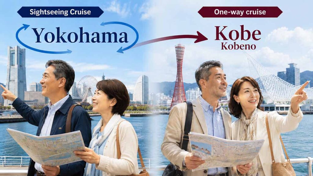 横浜と神戸を歩く夫婦の画像